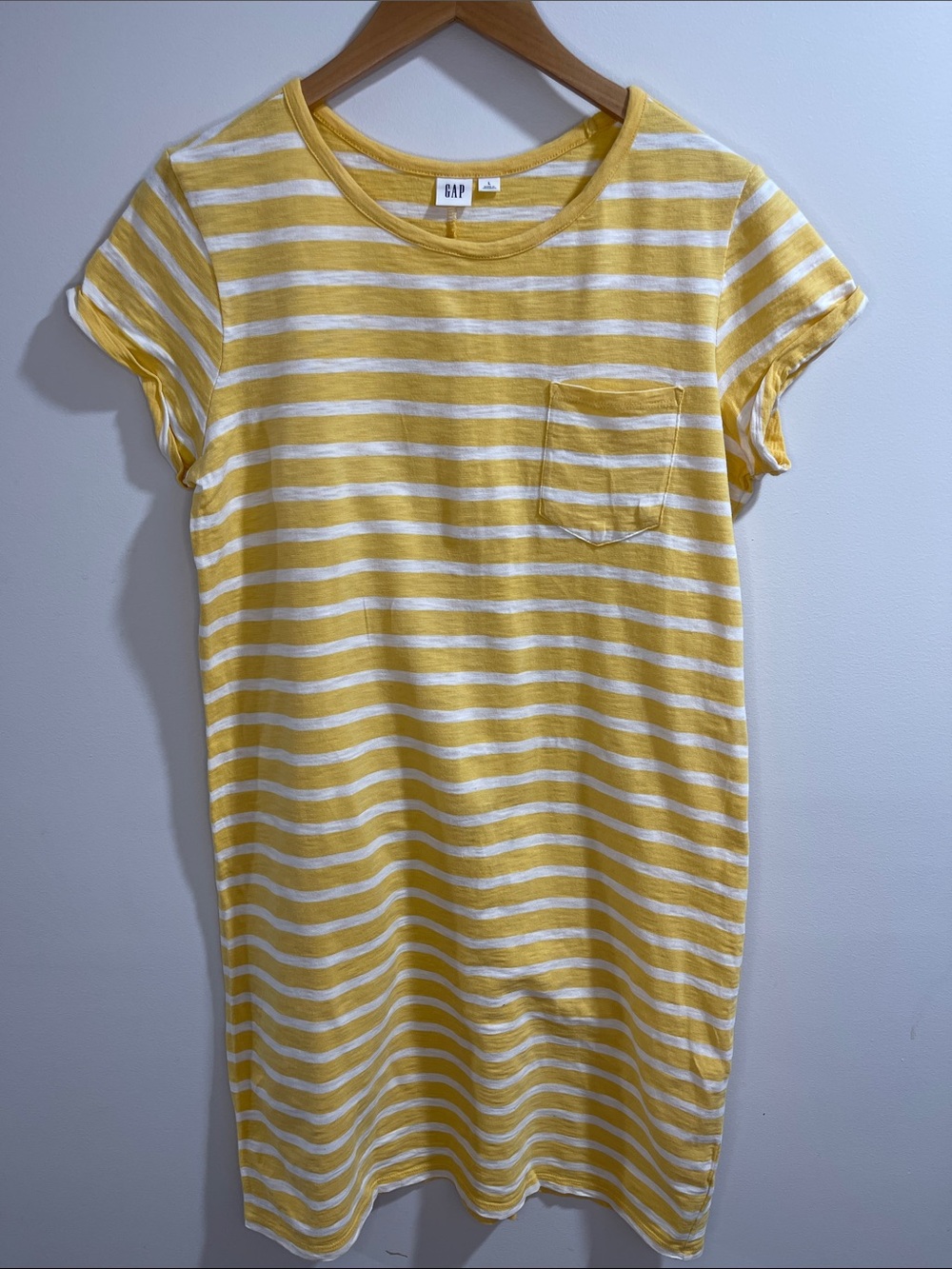 GAP Yellow and White Striped Pocket Tee Dress
